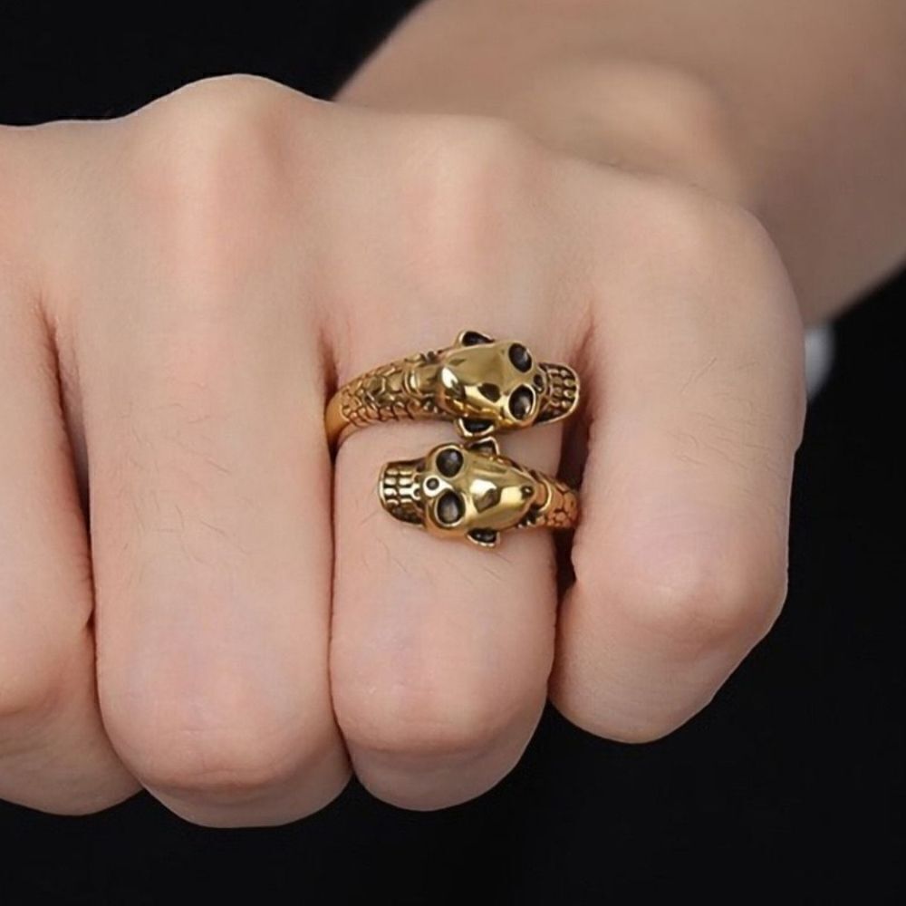 Brand New Gold Skulls Heads Ring Adjustable Size
